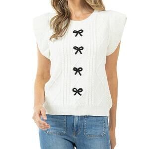 White Cable Knit Bow Sweater Top